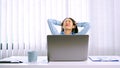 Serious asian business woman Strong headache because working hard and stress from hard work in office Royalty Free Stock Photo