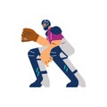 Serious baseball catcher in helmet and with glove flat style Royalty Free Stock Photo