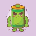 Serious battery character mascot with angry expression isolated cartoon in flat style design