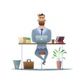 Serious bearded businessman working at the desk on laptop. Manager or employee in the workplace in the office. Business Royalty Free Stock Photo