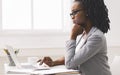 Serious Black Business Girl Using Laptop At Workplace Royalty Free Stock Photo