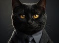 Serious black cat in formal jacket. Generative AI