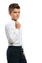 Serious boy adjusts his collar Royalty Free Stock Photo