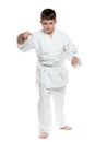 Serious boy in fighting stance Royalty Free Stock Photo