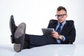 Serious business man reads his emails Royalty Free Stock Photo