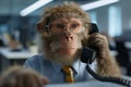 Serious business monkey on phone in modern office Royalty Free Stock Photo