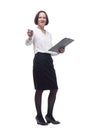 serious business woman with clipboard pointing at you . Royalty Free Stock Photo