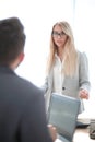 Serious business woman talking to her colleague Royalty Free Stock Photo