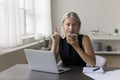 Serious busy mature freelancer business woman having telephone call Royalty Free Stock Photo