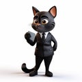 Serious cartoon cat in a black business suit