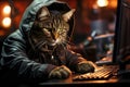 serious cat hacker working on the computer Royalty Free Stock Photo