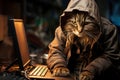 serious cat hacker working on the computer Royalty Free Stock Photo