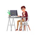 serious caucasian woman typing message on computer cartoon vector Royalty Free Stock Photo