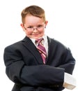 Serious child wearing suit that is too big Royalty Free Stock Photo