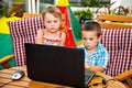 Serious children with laptop