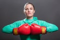 Serious confident beautiful young athlete woman with collected h Royalty Free Stock Photo