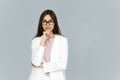 Serious confident indian businesswoman look at camera isolated on background Royalty Free Stock Photo