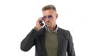 Serious conversation. Nothing personal just business. Man control business phone call. Businessman call smartphone Royalty Free Stock Photo