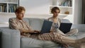 Serious couple working home together closeup. Managers browsing at remote office Royalty Free Stock Photo