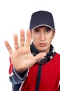 Serious disc jockey saying stop Royalty Free Stock Photo