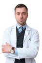 Serious Doctor male with crossed arms and watch on hand isolated Royalty Free Stock Photo