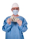 Serious Doctor Surgeon Money Cash Healthcare Costs