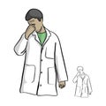 serious doctor touching his nose vector illustration sketch doodle hand drawn with black lines isolated on white background