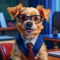 Serious dog manager, dog accountant, dog secretary, dog with calculator and notepad Royalty Free Stock Photo