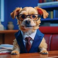 Serious dog manager, dog accountant, dog secretary, dog with calculator and notepad Royalty Free Stock Photo