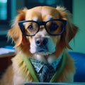 Serious dog manager, dog accountant, dog secretary, dog with calculator and notepad Royalty Free Stock Photo