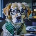 Serious dog manager, dog accountant, dog secretary, dog with calculator and notepad Royalty Free Stock Photo