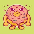 Serious donut food character mascot with angry expression isolated cartoon in flat style design Royalty Free Stock Photo