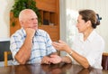 Serious elderly couple talking in home Royalty Free Stock Photo