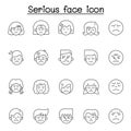 Serious face icon set in thin line style