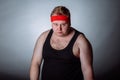 Fat man is standing in confident position with arms Royalty Free Stock Photo