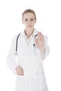 Serious Female Doctor Showing Stop Hand Sign Royalty Free Stock Photo