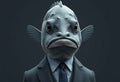 Serious Fish in a Suit: A Dramatic 3D Render Royalty Free Stock Photo