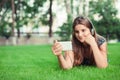 Serious girl looking interested at phone to the message she received Royalty Free Stock Photo