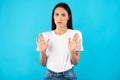 Serious lady showing stop sign with hand Royalty Free Stock Photo