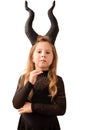 Serious little girl with big black horns