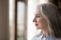 Serious lonely senior lady looking away in deep sad thoughts, Royalty Free Stock Photo