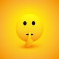 Serious Looking  Shushing Face Showing Make Silence Sign - Emoticon  with Open Eyes on Yellow Background Royalty Free Stock Photo