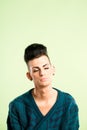 Funny man portrait real people high definition green background Royalty Free Stock Photo