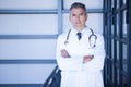 Serious male doctor standing with arms crossed Royalty Free Stock Photo