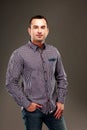 Serious man in casual cloth standing Royalty Free Stock Photo