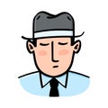 Serious man with closed eyes wearing a hat illustration