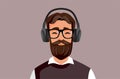 Serious Man Listening to an Educational Podcast Vector Illustration