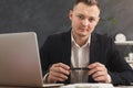 Serious man office worker is reading report Royalty Free Stock Photo