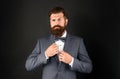 serious man in tuxedo neck tie. man in formalwear on black background. male formal fashion