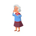 serious old lady searching information on info board cartoon vector